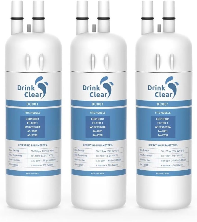 DRINKCLEAR Replacement for Whirlpool EDR1RXD1, P8RFWB2L, W10295370A, Compatible with Kenmore 9081, WHR1RXD1, P4RFKB2, 46-9081, 46-9930 Refrigerator Water, PACK of 3 - Image 1